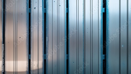 Close-up of a metal surface with vertical lines and a slightly textured finish. photo