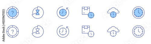 Time icon set in two styles, Duotone and Thin Line style. Editable stroke. lead time, time, lose, back in time
