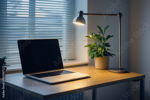 Wallpaper Mural A laptop is on a desk next to a plant Torontodigital.ca