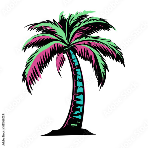 colorful vector palm tree 2d for exotic vacation pictures or t-shirts, generative AI