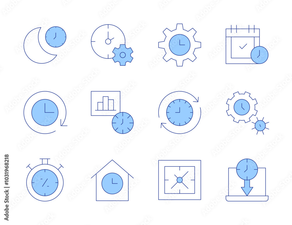 Time icons. Line Duotone style, editable stroke. limited time, appointment, time travel, time management, sleep, time Time icons. Line Duotone style, editable stroke. limited time, appointment, time travel, time management, sleep, time