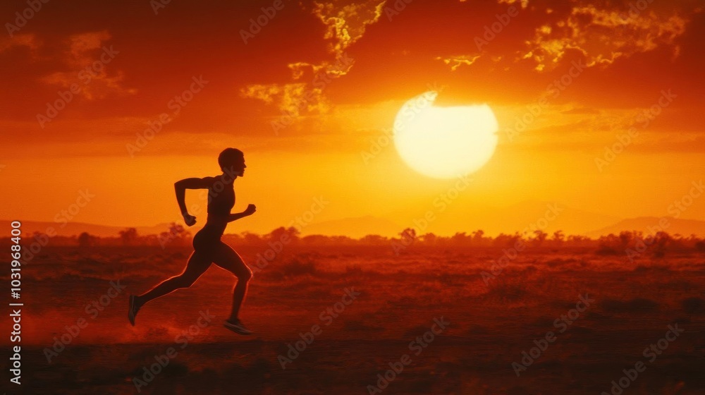 Athlete running at sunrise, pushing through physical limits, resilience and perseverance Athlete running at sunrise, pushing through physical limits, resilience and perseverance