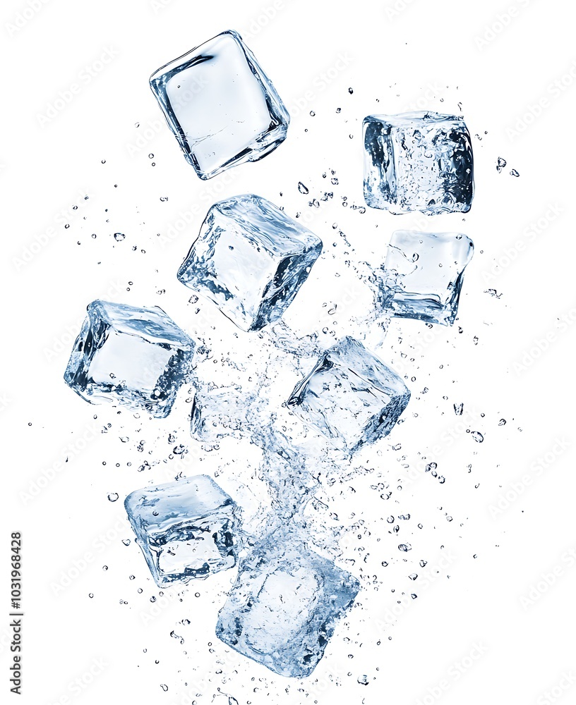 Floating Ice Cubes with Water Splashes Floating Ice Cubes with Water Splashes