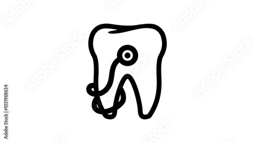 Stethoscope and Tooth, Black Isolated Silhouette