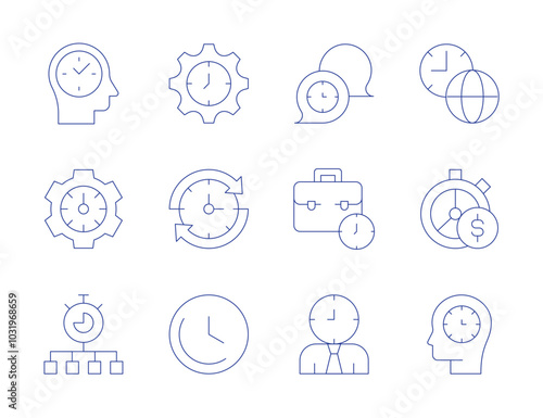 Time icons. Thin Line style, editable stroke. time, time management, time lapse, time is money, work time