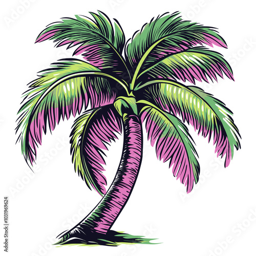 colorful vector palm tree 2d for exotic vacation pictures or t-shirts, generative AI