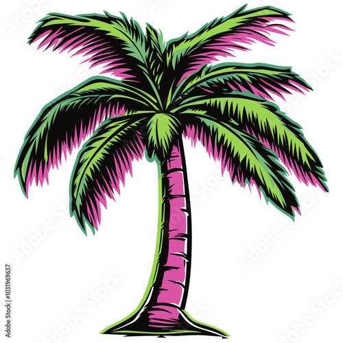 colorful vector palm tree 2d for exotic vacation pictures or t-shirts, generative AI