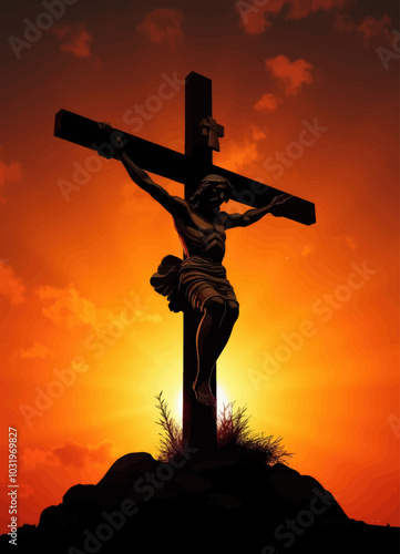 Crucifixion Silhouette at Sunset 
