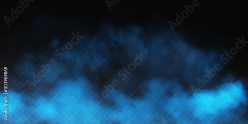 Fog or smoke, blue smog clouds on floor, isolated transparent special effect. Vector illustration, morning fog over land or water surface, magic haze.	
