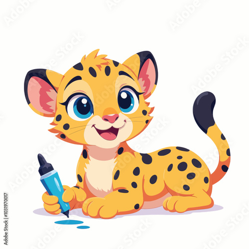 Cute Cheetah Cub Drawing with Marker 
