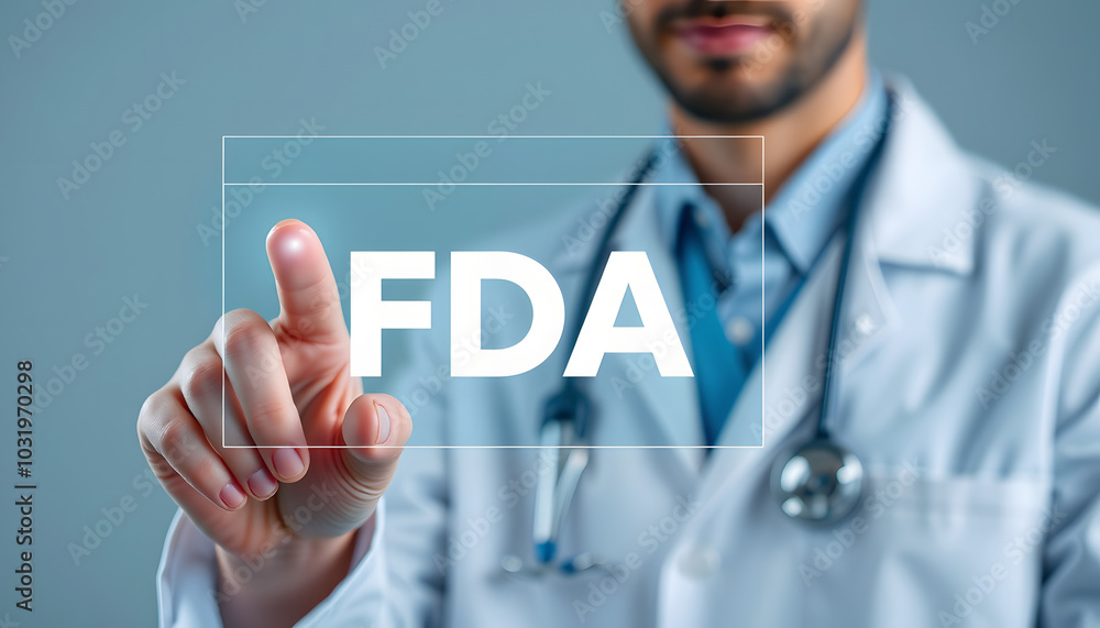 Doctor working on virtual touch screen presses abbreviation: FDA. Food and Drug Administration ( FDA ) Department Service Medical Concept isolated with white highlights, png Doctor working on virtual touch screen presses abbreviation: FDA. Food and Drug Administration ( FDA ) Department Service Medical Concept isolated with white highlights, png