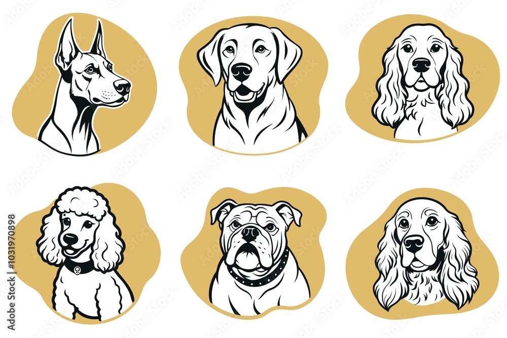 Obraz premium A set of dog illustrations with a variety of breeds