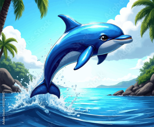 Dolphin Jumping in Tropical Ocean 
