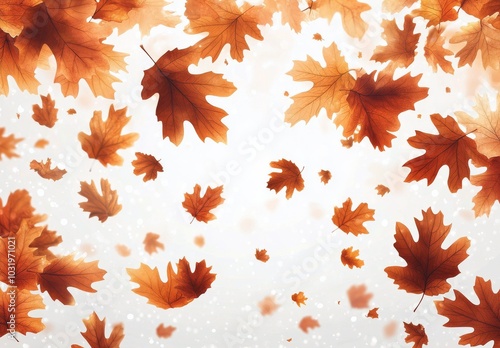Autumn leaves scattered on a white background showcasing vibrant colors and t...