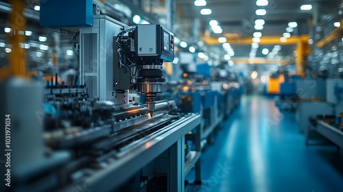 Automated Manufacturing Equipment and Machinery in Modern Industrial Factory Warehouse