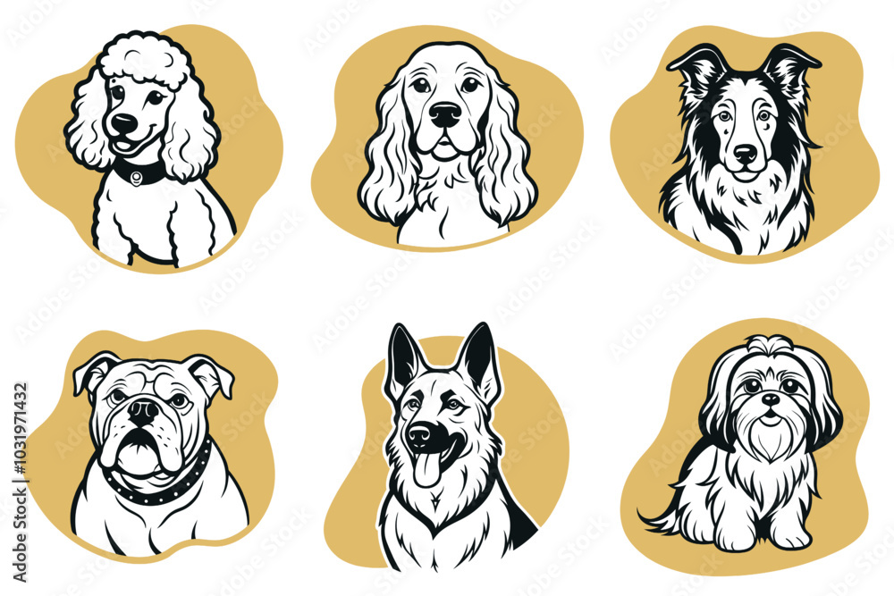 Obraz premium A set of dog illustrations with a variety of breeds