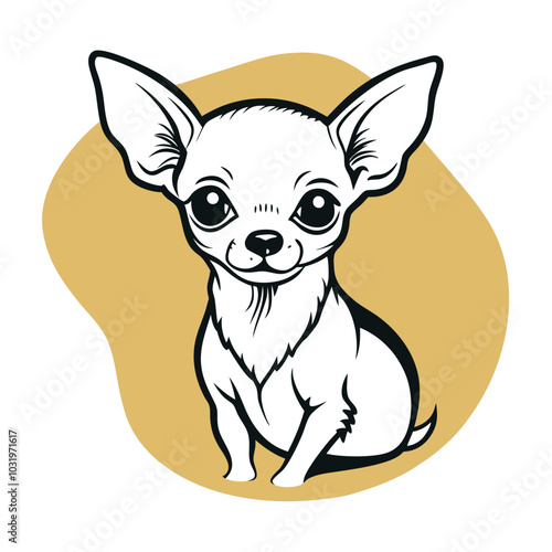 A white chihuahua is sitting on a yellow background