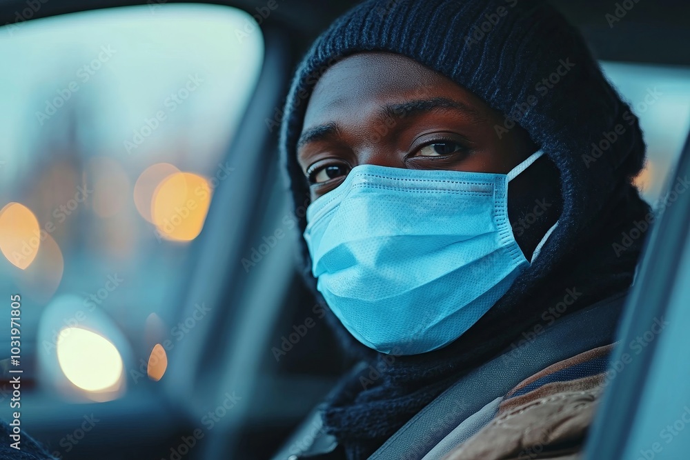 Person wear mask in car 