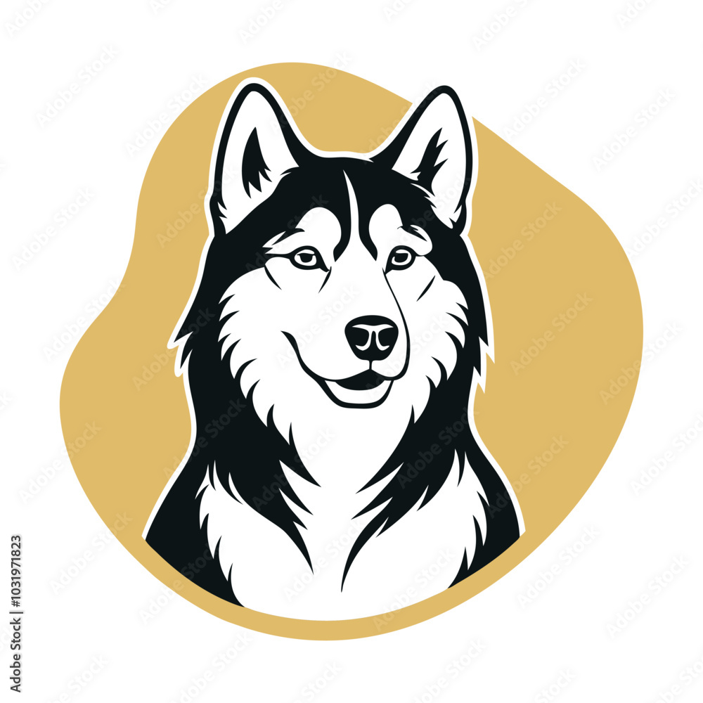 Fototapeta premium A black and white dog with a white muzzle and a black and white fur