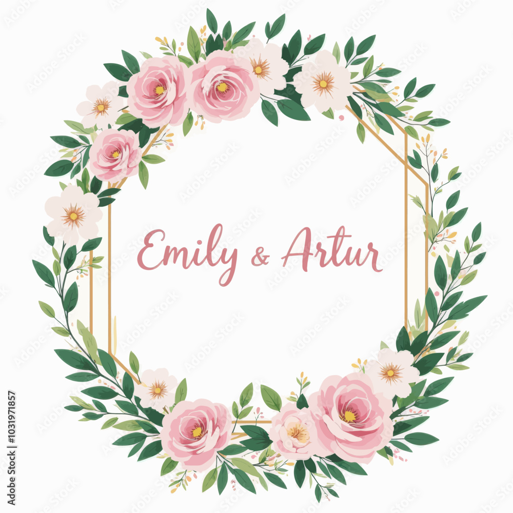 Floral Wreath with Gold Frame Floral Wreath with Gold Frame