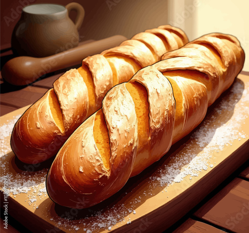 Freshly Baked Bread on Wooden Board