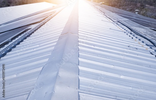 Metal roof in industrial building and construction.