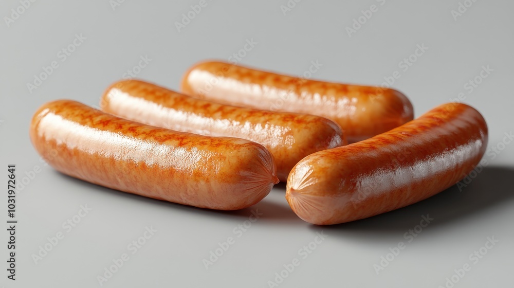 Juicy sausages resting on a sleek surface, ready to be grilled or enjoyed in a delicious meal, captured in soft natural light Juicy sausages resting on a sleek surface, ready to be grilled or enjoyed in a delicious meal, captured in soft natural light