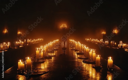 A warm gathering of flickering candles illuminating a cozy room in the evening
