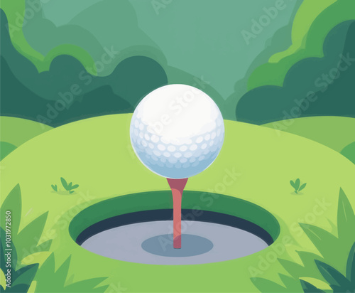 Golf Ball on Tee in Hole 
