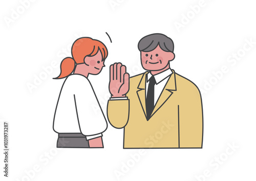 上司に挨拶する女性社員