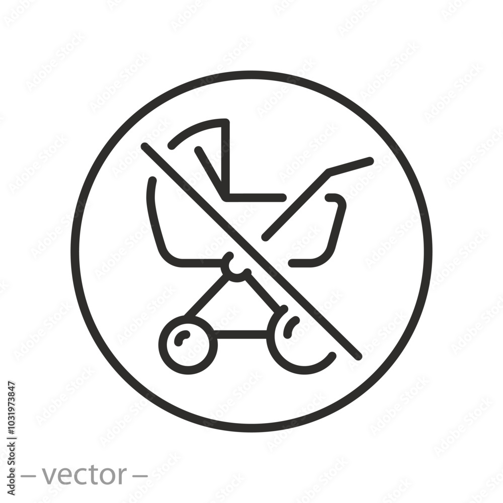do not stroller icon, stop baby stroller, no children carriage, thin line web symbol on white background - editable stroke vector illustration eps10 do not stroller icon, stop baby stroller, no children carriage, thin line web symbol on white background - editable stroke vector illustration eps10
