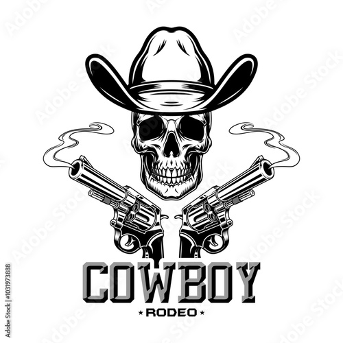 Classic cowboy rodeo logo emblem design illustration black white