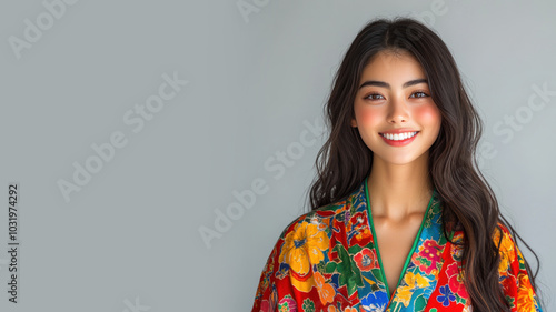 Japanese woman wearing traditional huipil tunic mexican guatemala cloth