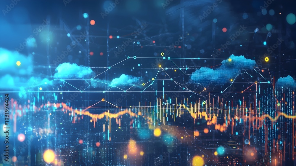 Fototapeta premium Futuristic Digital Weather Pattern Correlation Graph Analysis Concept