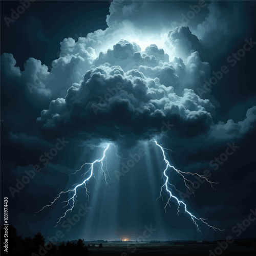 Lightning Strike Through Storm Clouds 

