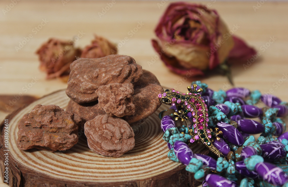 Southwestern Style Jewelry on Wooden Table With Rustic Decor Southwestern Style Jewelry on Wooden Table With Rustic Decor