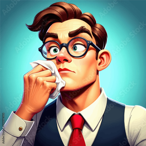 Man wiping face with tissue 
