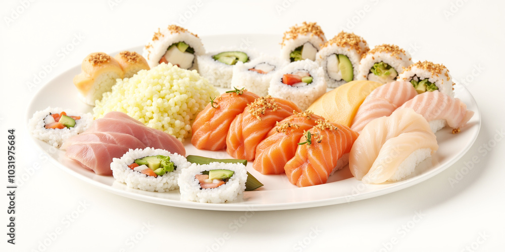 sushi on a plate white background sushi on a plate white background