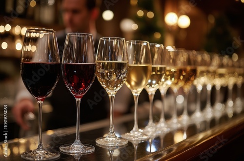 Bartender selecting fine wines in a stylish bar during an evening