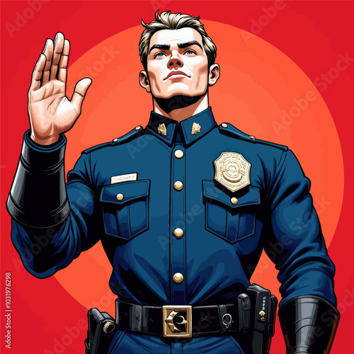 Police Officer with Hand Raised 
