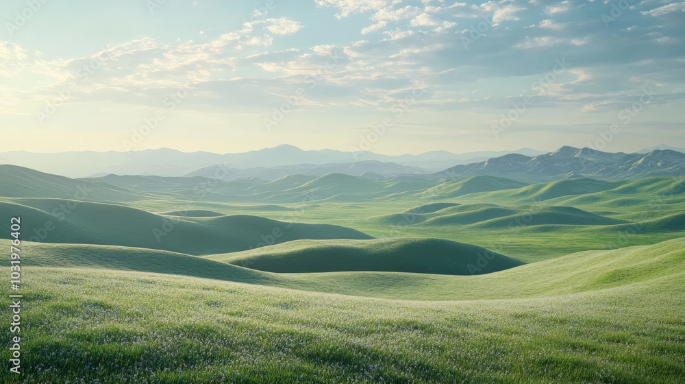 Serene Landscape of Rolling Hills and Distant Mountains Serene Landscape of Rolling Hills and Distant Mountains