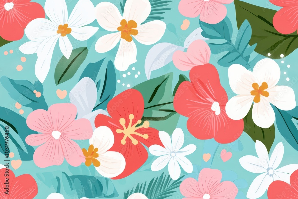Seamless pattern of colorful flowers in full bloom, perfect for vibrant and cheerful designs. Seamless pattern of colorful flowers in full bloom, perfect for vibrant and cheerful designs.
