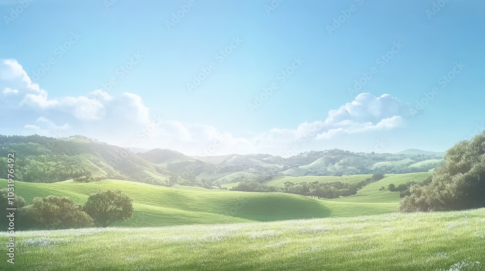 Serene Meadows and Rolling Hills Bathed in Soft Sunlight Serene Meadows and Rolling Hills Bathed in Soft Sunlight
