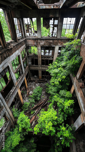 Abandoned building overgrown with plants