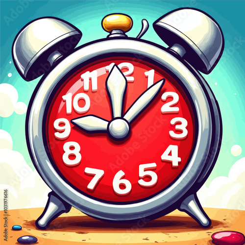 Red Alarm Clock on Sand 

