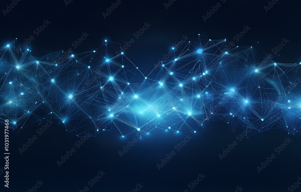 Abstract blue digital network with glowing dots connected by lines on a dark background. Abstract blue digital network with glowing dots connected by lines on a dark background.