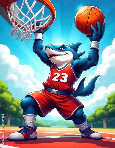 Shark Basketball Player Dunking 
