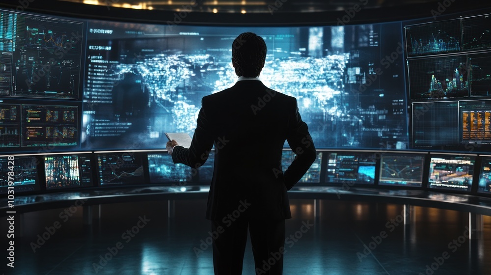Businessman Viewing Global Data Businessman Viewing Global Data