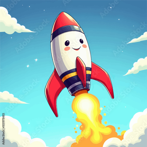 Smiling Rocket Launching into the Sky  
