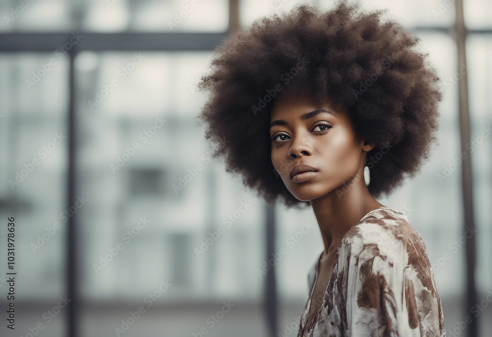 Art afro hair Striking portrait of an Afro American girl with gorgeous, textured curls that define her unique style Art afro hair Striking portrait of an Afro American girl with gorgeous, textured curls that define her unique style